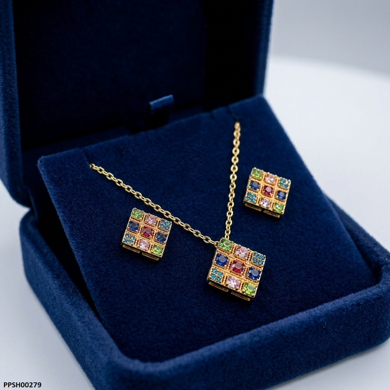 PPSH00279 ABD Diamond Multi Stone Pedant Set - PPSH