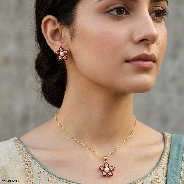 PPSH00280 ABD Pearl Flower Pedant Set - PPSH