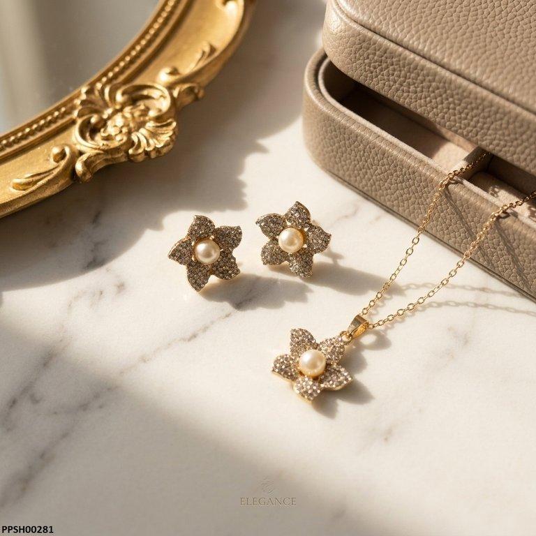 PPSH00281 ABD Pearl Flower Pedant Set - PPSH