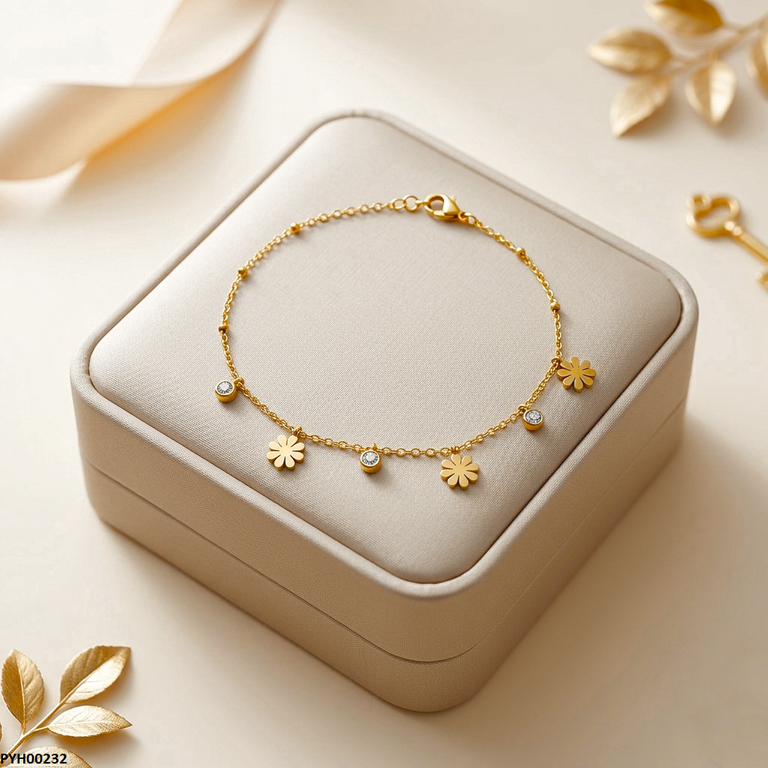 PYH00232 QSJ Stainless Steel Flower Anklets - PYH