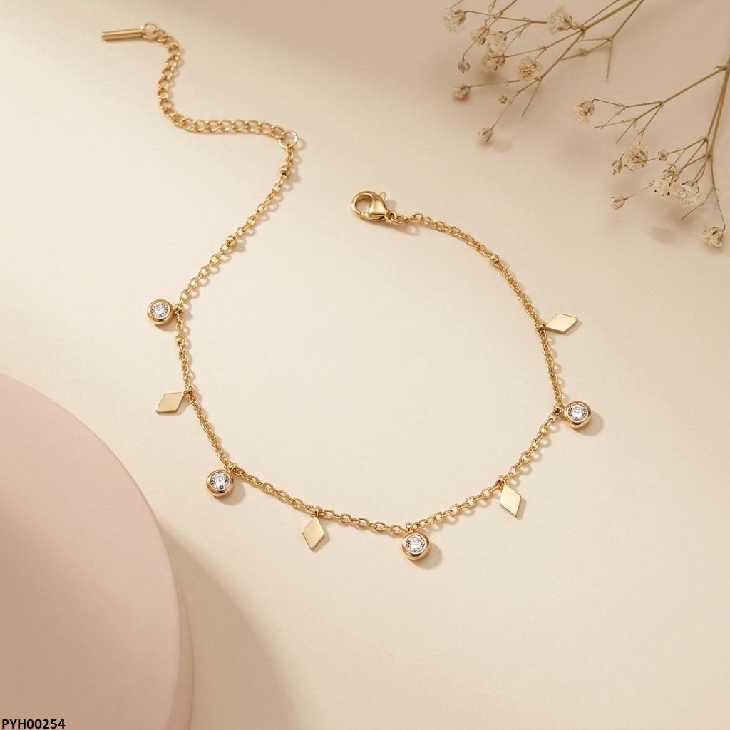 PYH00254 BHS Stainless Steel Diamond/Round Drop Anklet - TBCH
