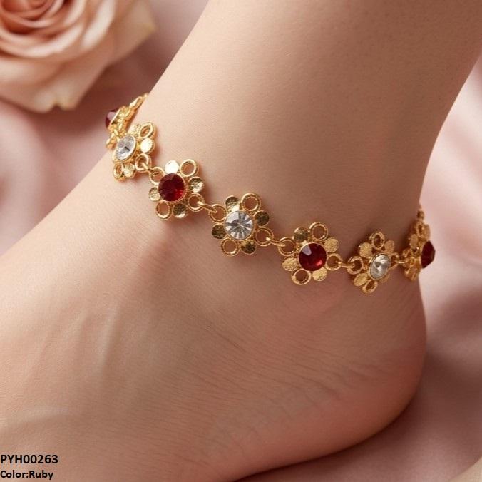 PYH00263 ABD Flower Stone Single Anklet - PYH