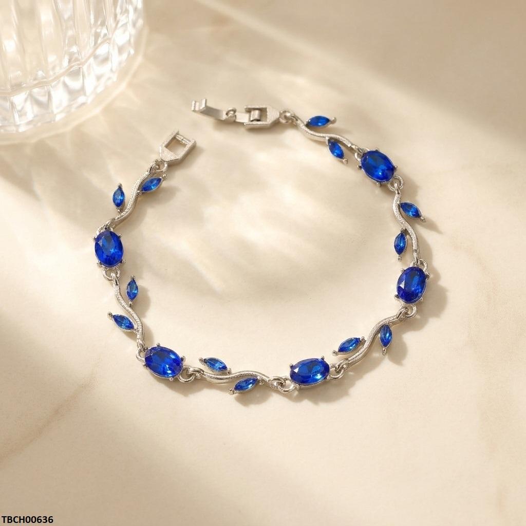 TBCH00636 LSH Tulip Silver Blue Leaf Stone Bracelet - TBCH