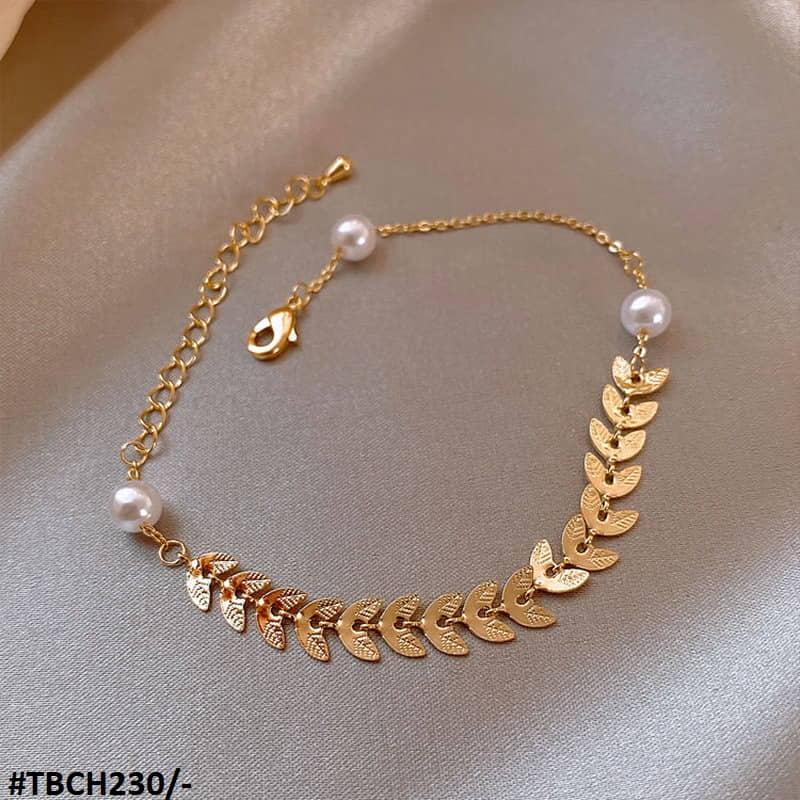 TBCH230 XST Leaves/Pearl Chain Bracelet Adjustable