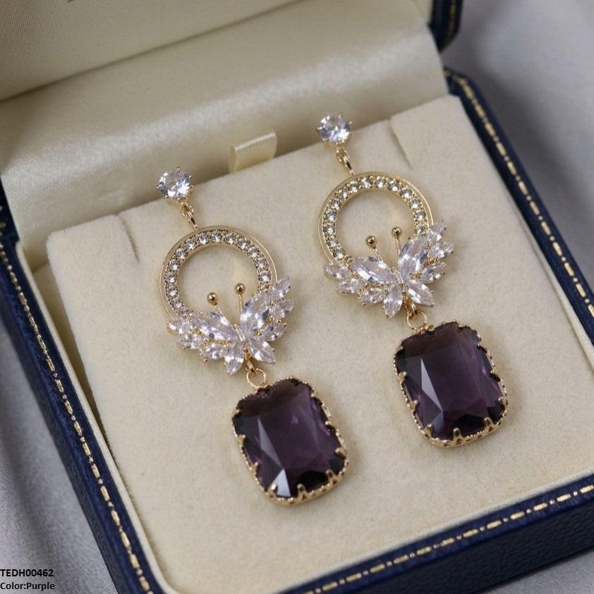 TEDH00462 QSJ Butterfly/Rectangle Drop Zircon Earrings - TEDH