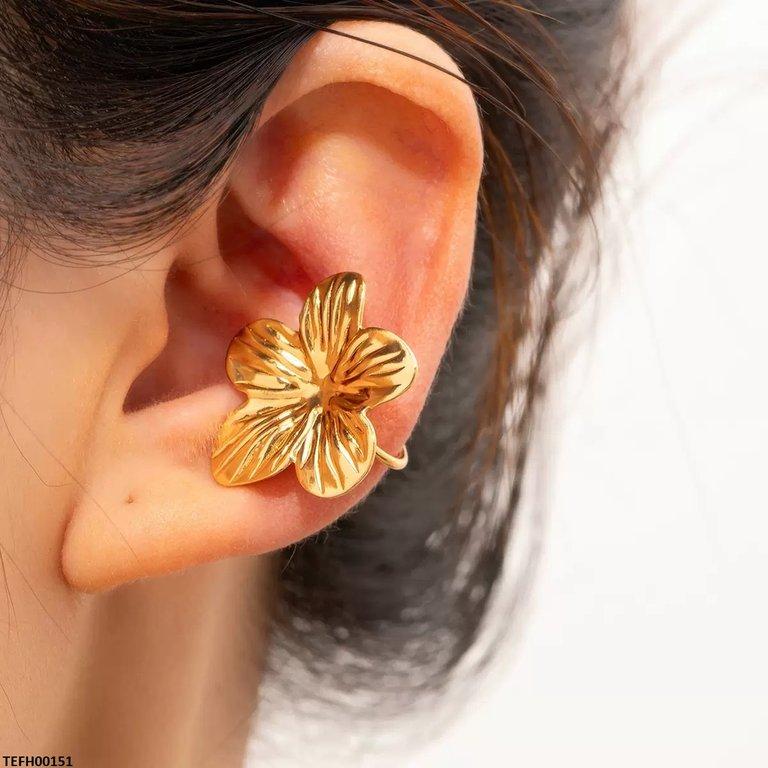 TEFH00151 QWN Stainless Steel Flower Ear cuff Single - TEFH
