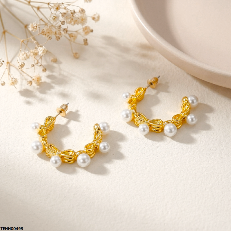 TEHH00493 MSJ Stainless Steel C Shape Pearl Hoops Pair - TEHH