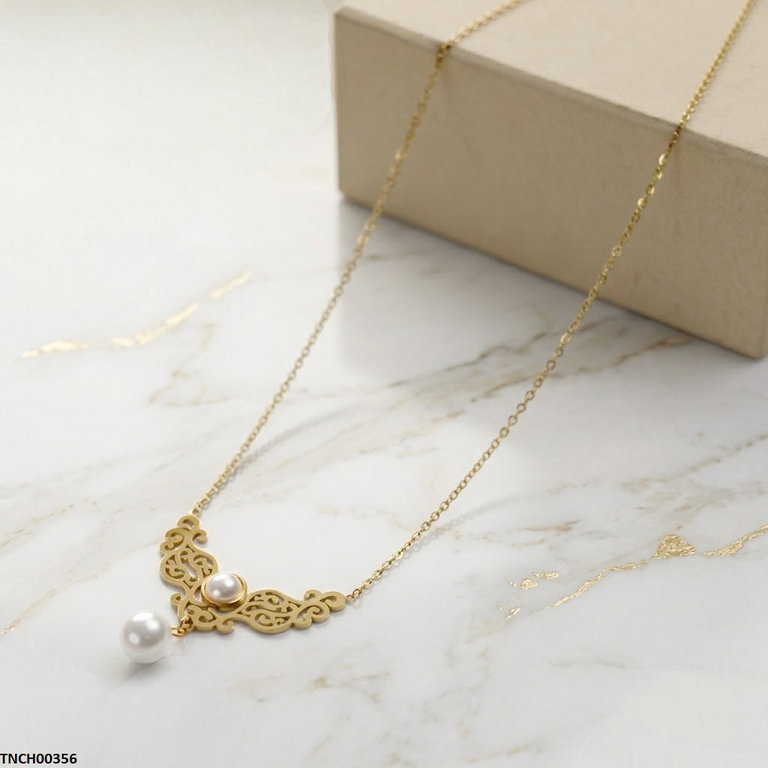 TNCH00356 QSJ Stainless Steel Pearl Drop Necklace - TNCH