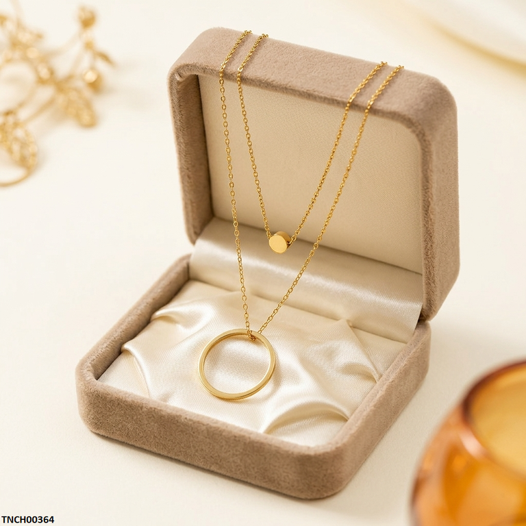 TNCH00364 MSJ Stainless Steel Round Double Chain Necklace - TNCH