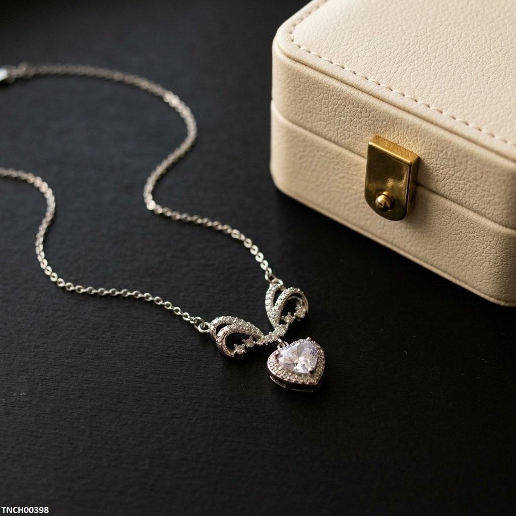 TNCH00398 TNR Stainless Steel Zircon Heart Necklace - TNCH
