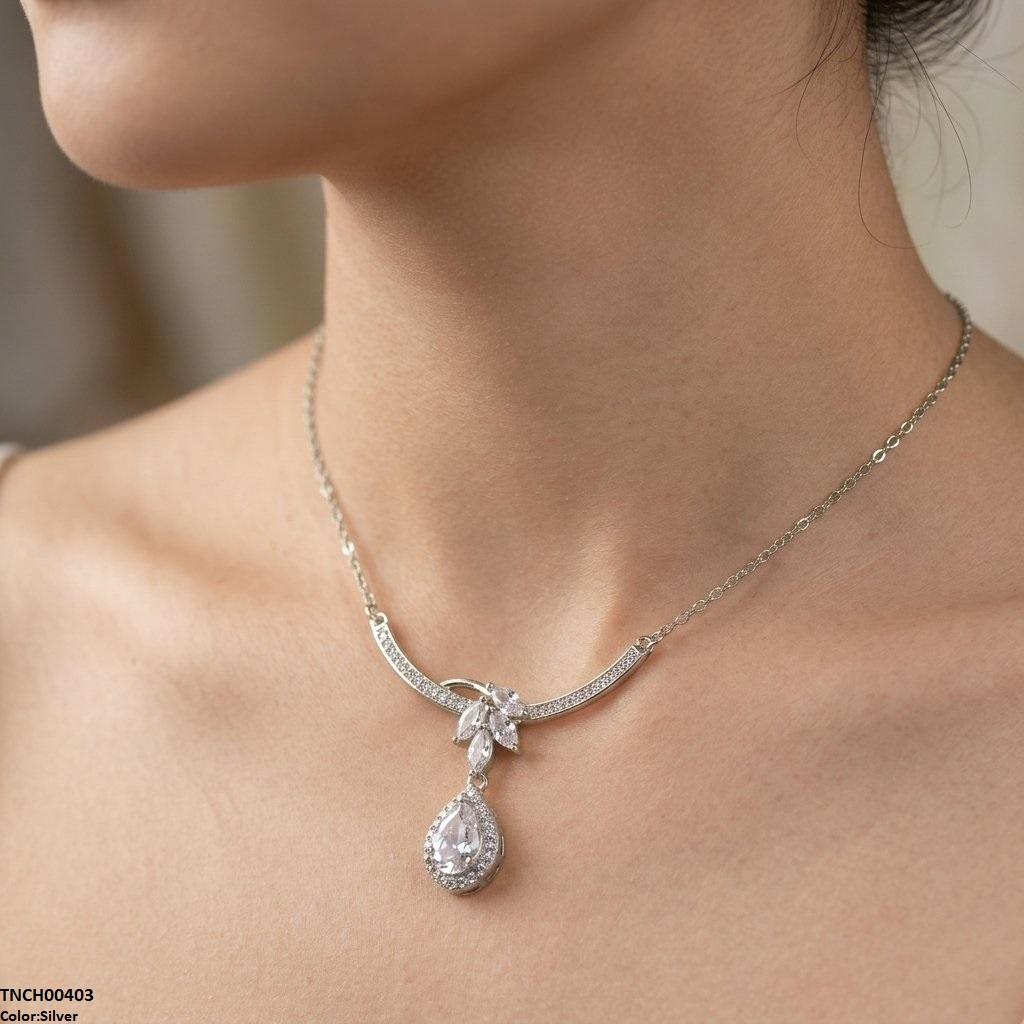 TNCH00403 TNR Stainless Steel Zircon Tear Necklace - TNCH