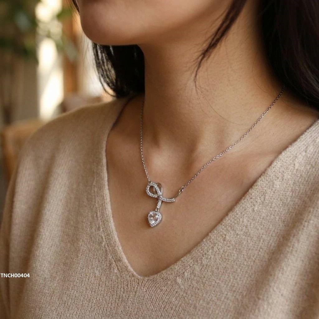 TNCH00404 TNR Stainless Steel Zircon Heart Necklace - TNCH