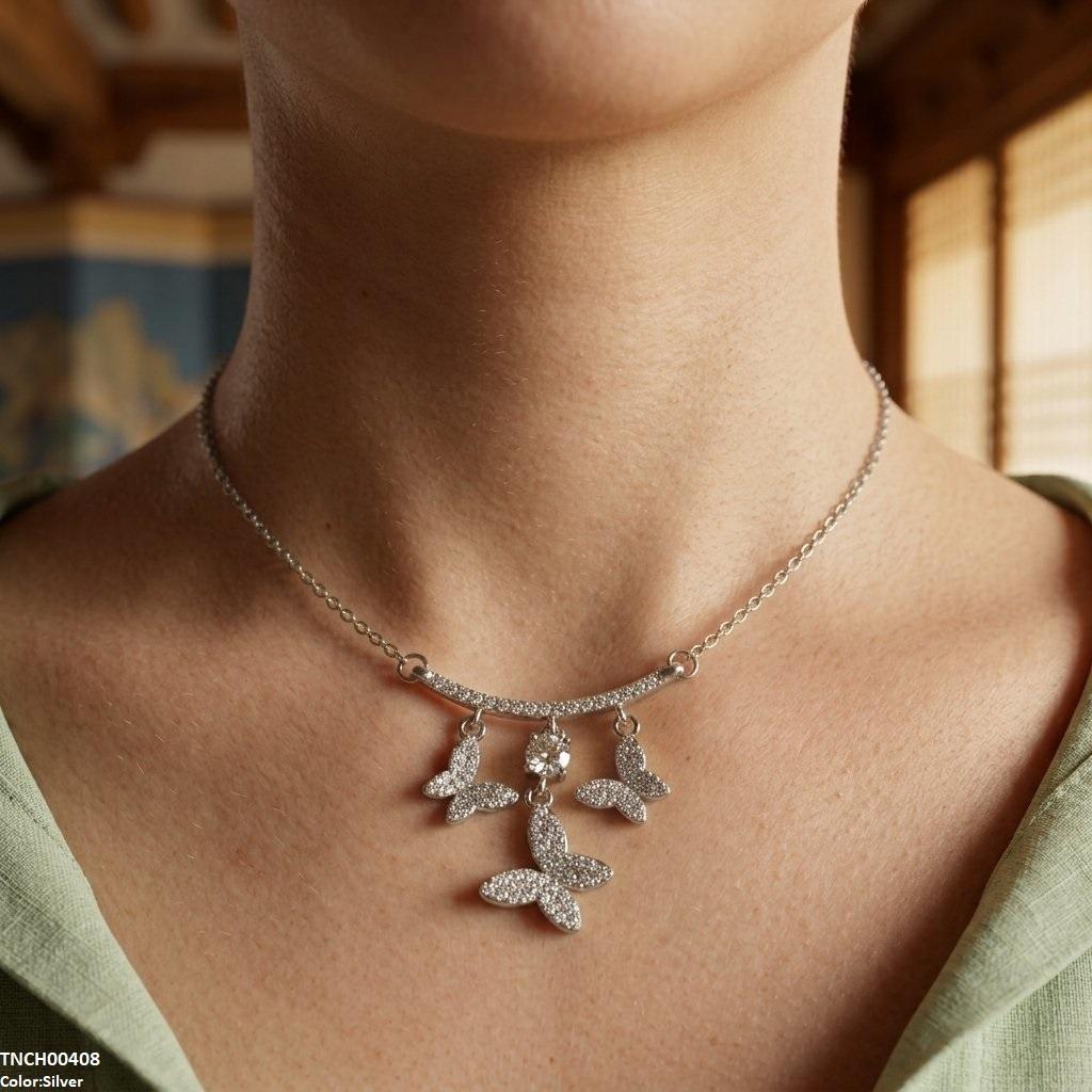 TNCH00408 TNR Stainless Steel Zircon Butterfly Necklace - TNCH