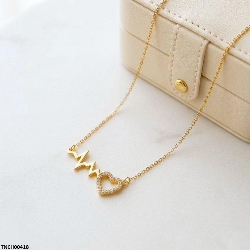 TNCH00418 TNR Stainless Steel Zircon Heart Beat Necklace - TNCH