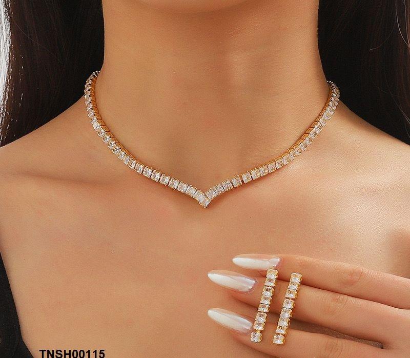 TNSH00115 YJJ V-Sqaure Necklace Set - TNSH