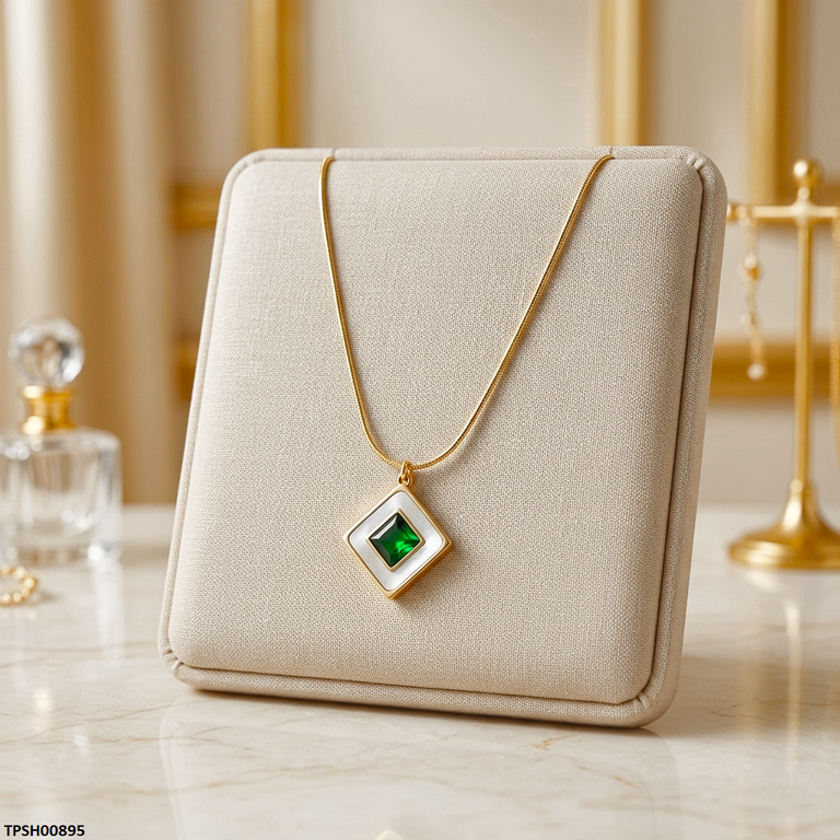 TPSH00895 MSJ Stainless Steel Square Stone Pendant - TPSH