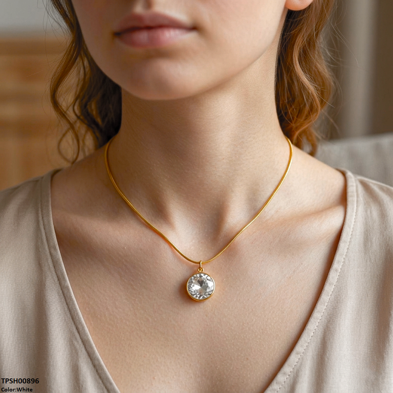 TPSH00896 MSJ Stainless Steel Round Stone Pendant - TPSH