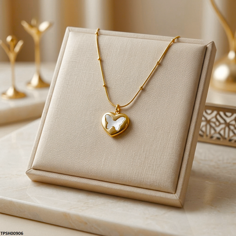 TPSH00906 MSJ Stainless Steel Heart Butterfly Pendant - TPSH