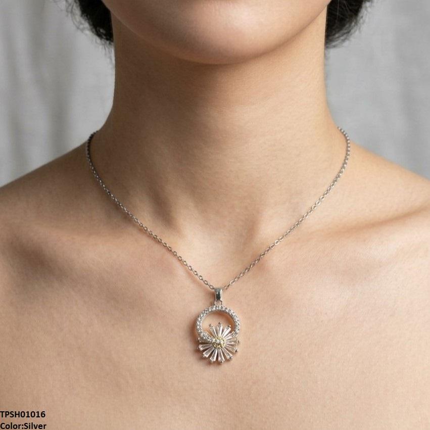 TPSH01016 TNR Stainless Steel Zircon Round Pendant - TPSH