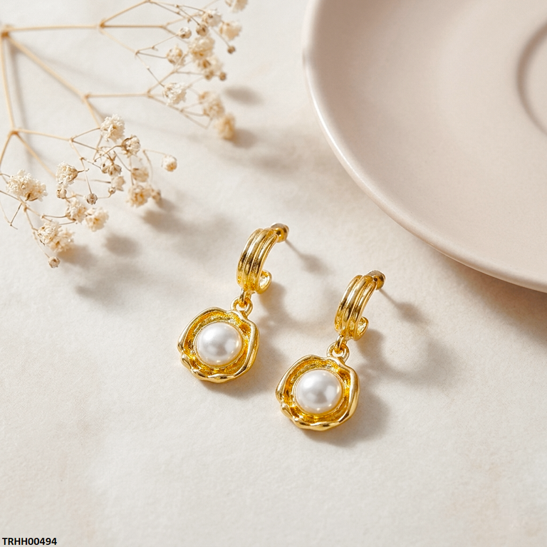 TEHH00494 MSJ Stainless Steel Round Pearl Drop Hoops - TEHH