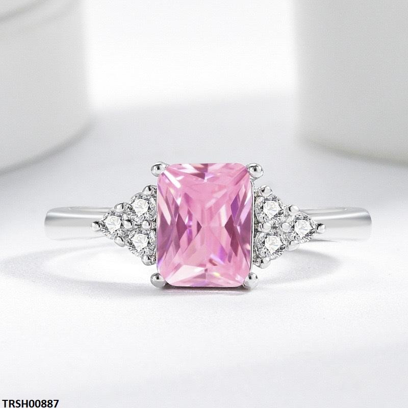 TRSH00887 BLX Rectangle Pink Stone Ring Adjustable - TRSH