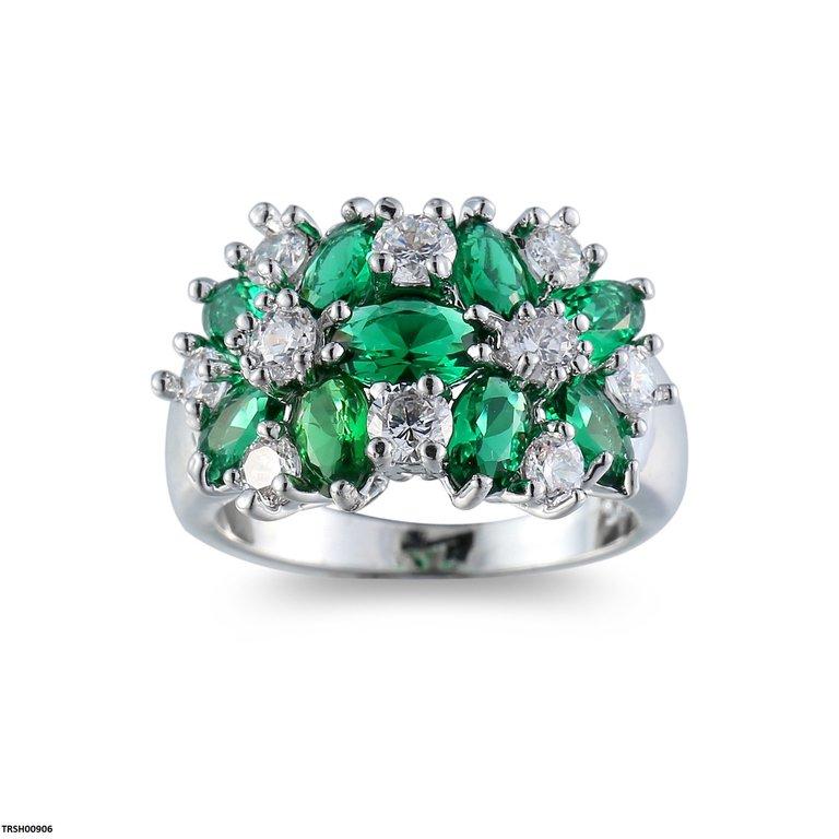 TRSH00906 YLE Sapphire Bloom Flower ZIRCON Stone Ring - TRSH