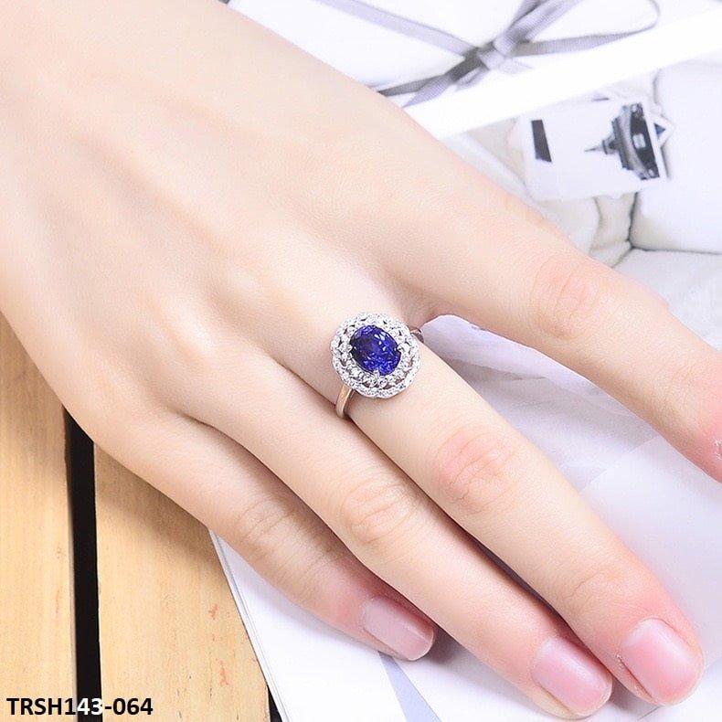 TRSH143 KRL Blue Oval Flower Adjustable Ring