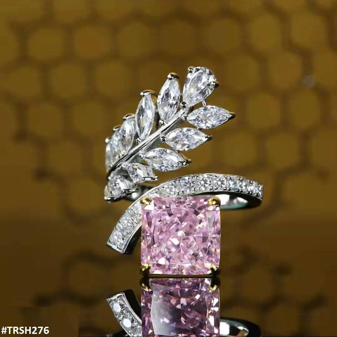 TRSH276 GWH Pink Square Leaf's Adjustable Ring