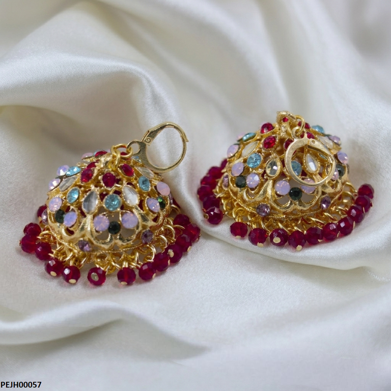 PEJH00057 SDQ Multicolor Tear Stone Pearl Jhumki - PEJH