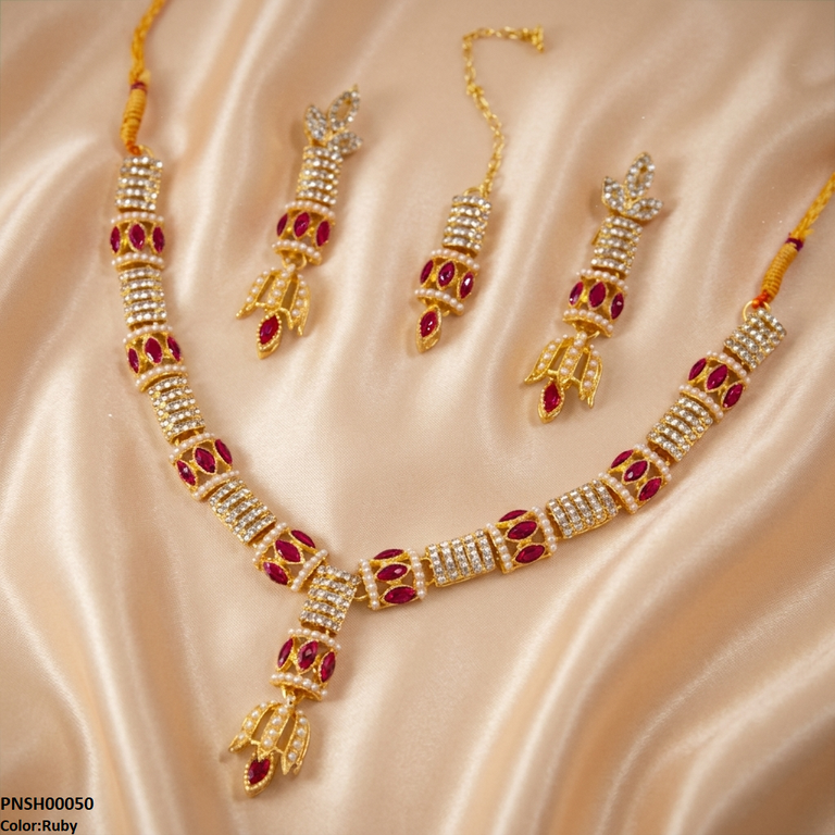 PNSH00050 MZM Floral Bell Drop Necklace Set - PNSH