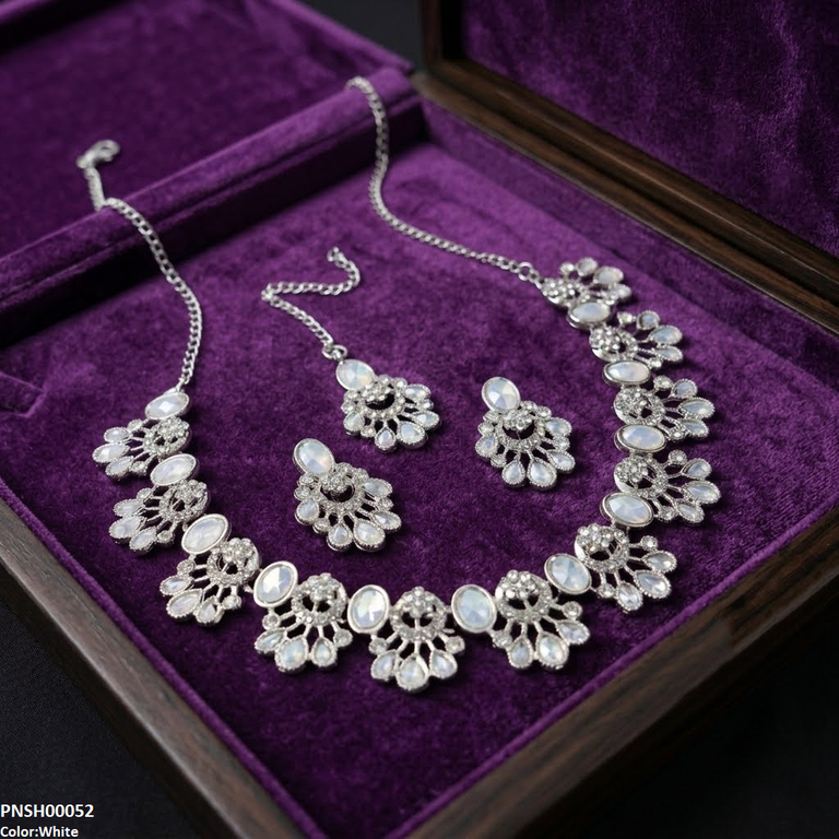 PNSH00052 ABD Oval Flower Necklace Set - PNSH