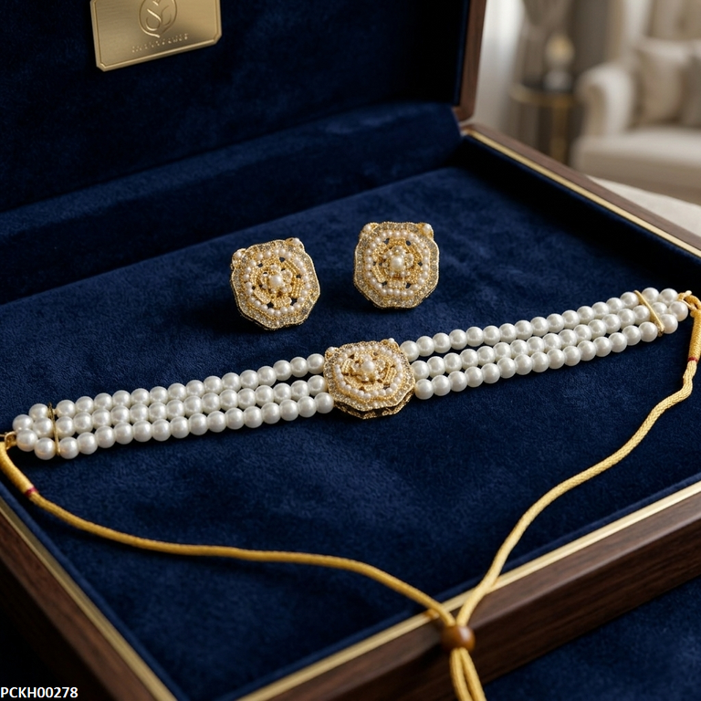PCKH00278 MZM Flower Pearl Choker Set - PCKH