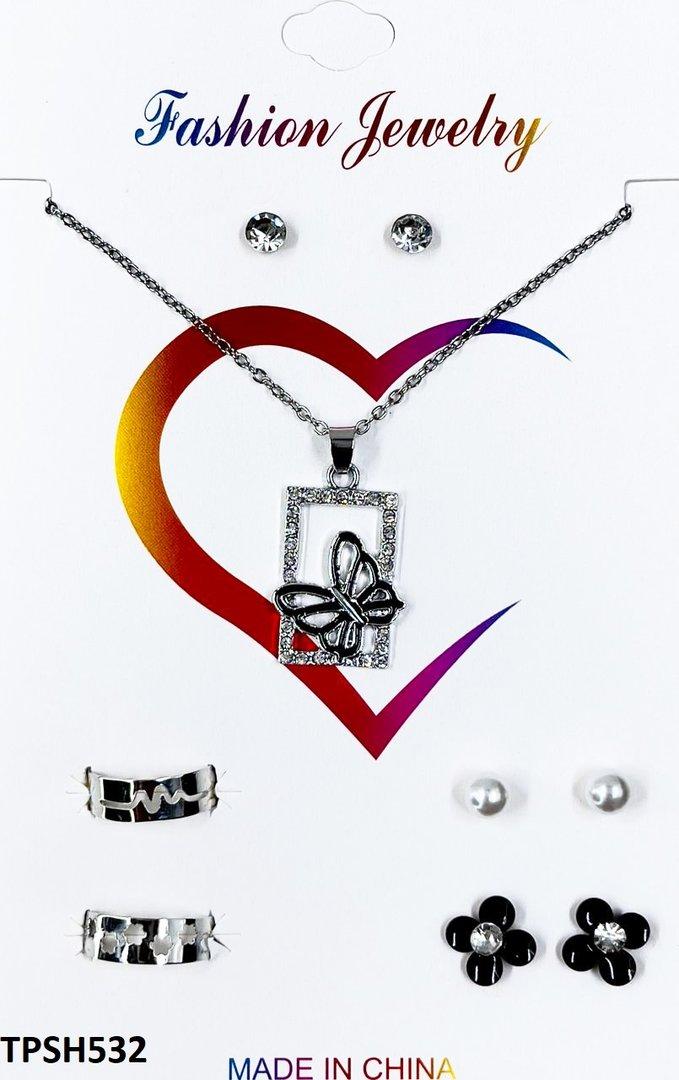 TPSH532 FNG Butterfly/Heart (Random Rings) Pendent Set