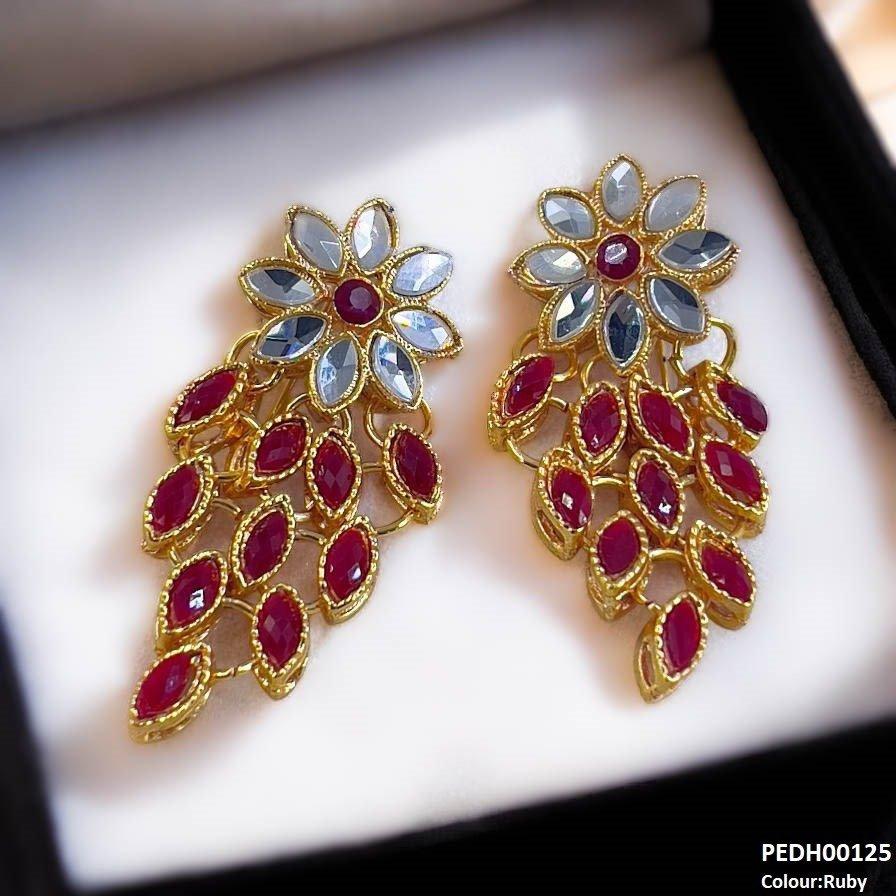 PEDH00125 FRN Tear Flower Drop Earrings Pair - PEDH