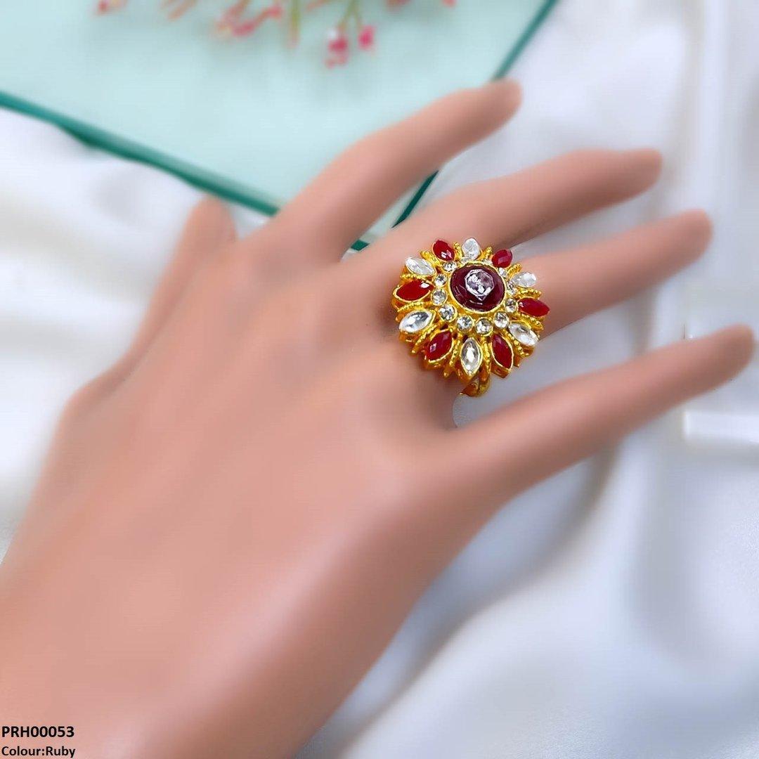 PRH00053 FRN Tear/Round Flower Ring Adjustable Ring - PRH