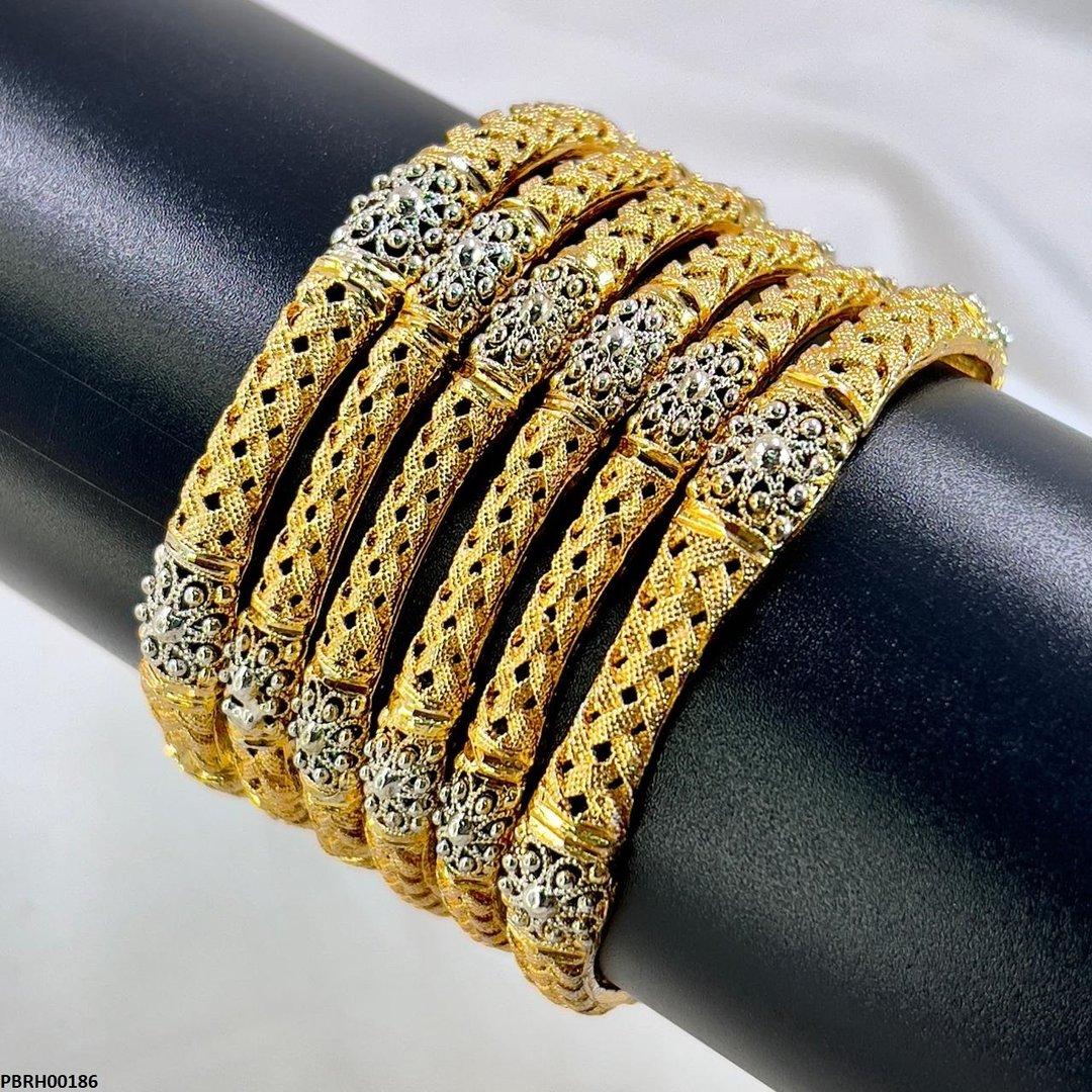 PBRH00186 SDQ Filigree Flower Bangles 6 Pcs Set - PBRH