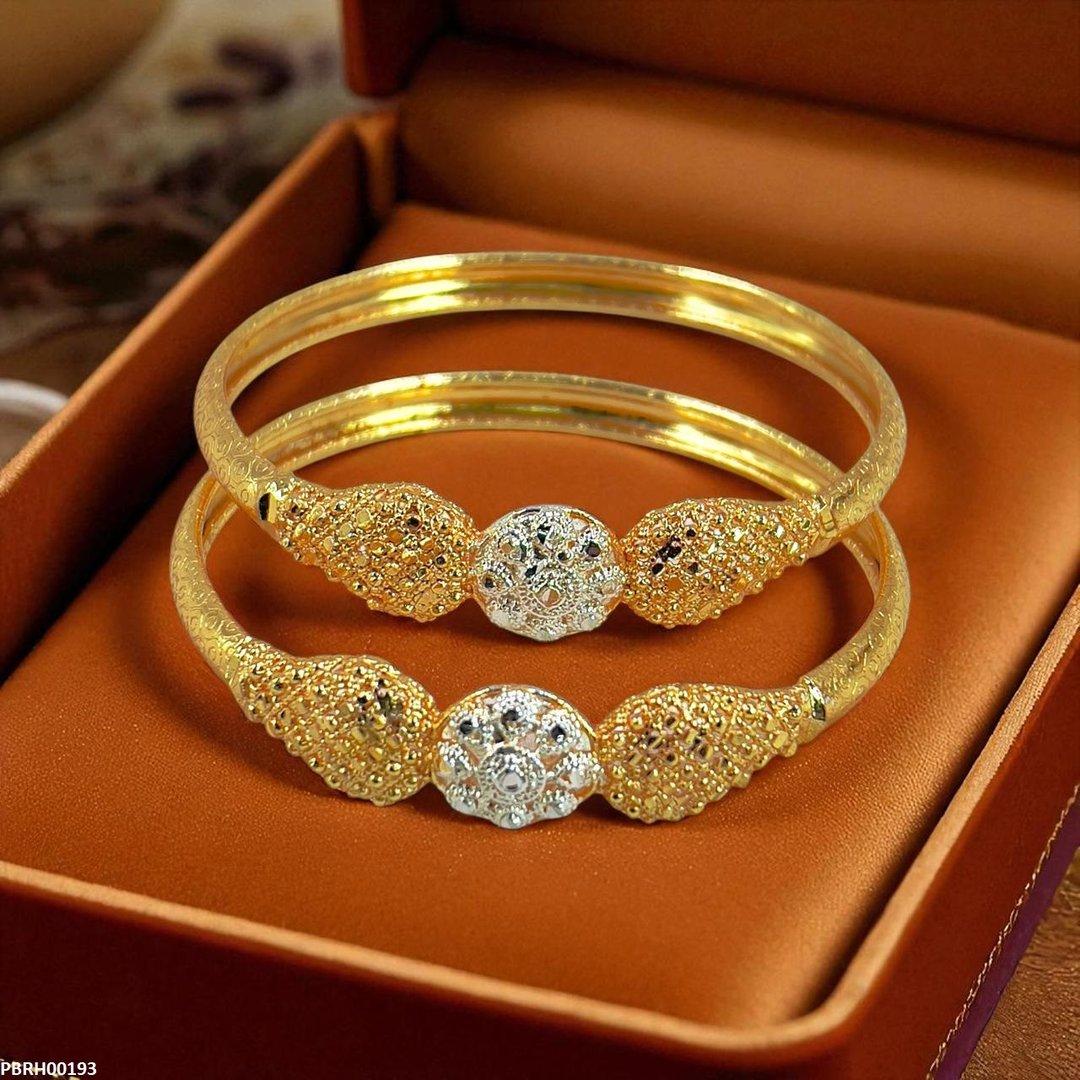 PBRH00193 MZM Round Flower Bangles 2 Pcs Set - PBRH