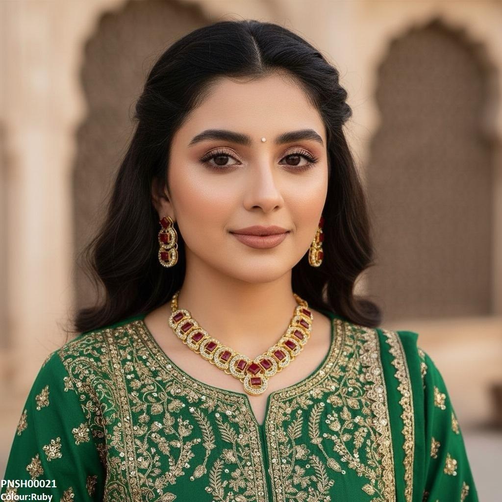 PNSH00021 FRN Rectangle Round Necklace Set -PNSH