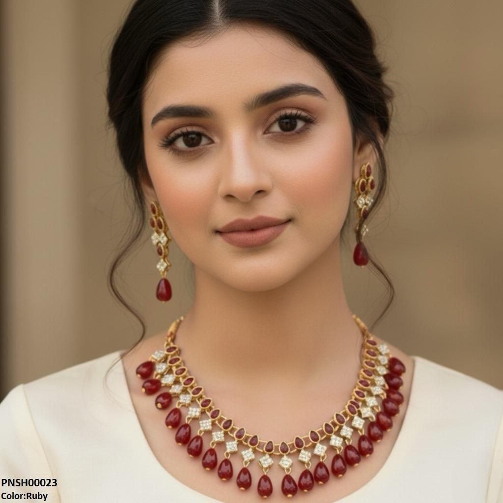 PNSH00023 FRN Tear Pearl Drop Necklace Set - PNSH