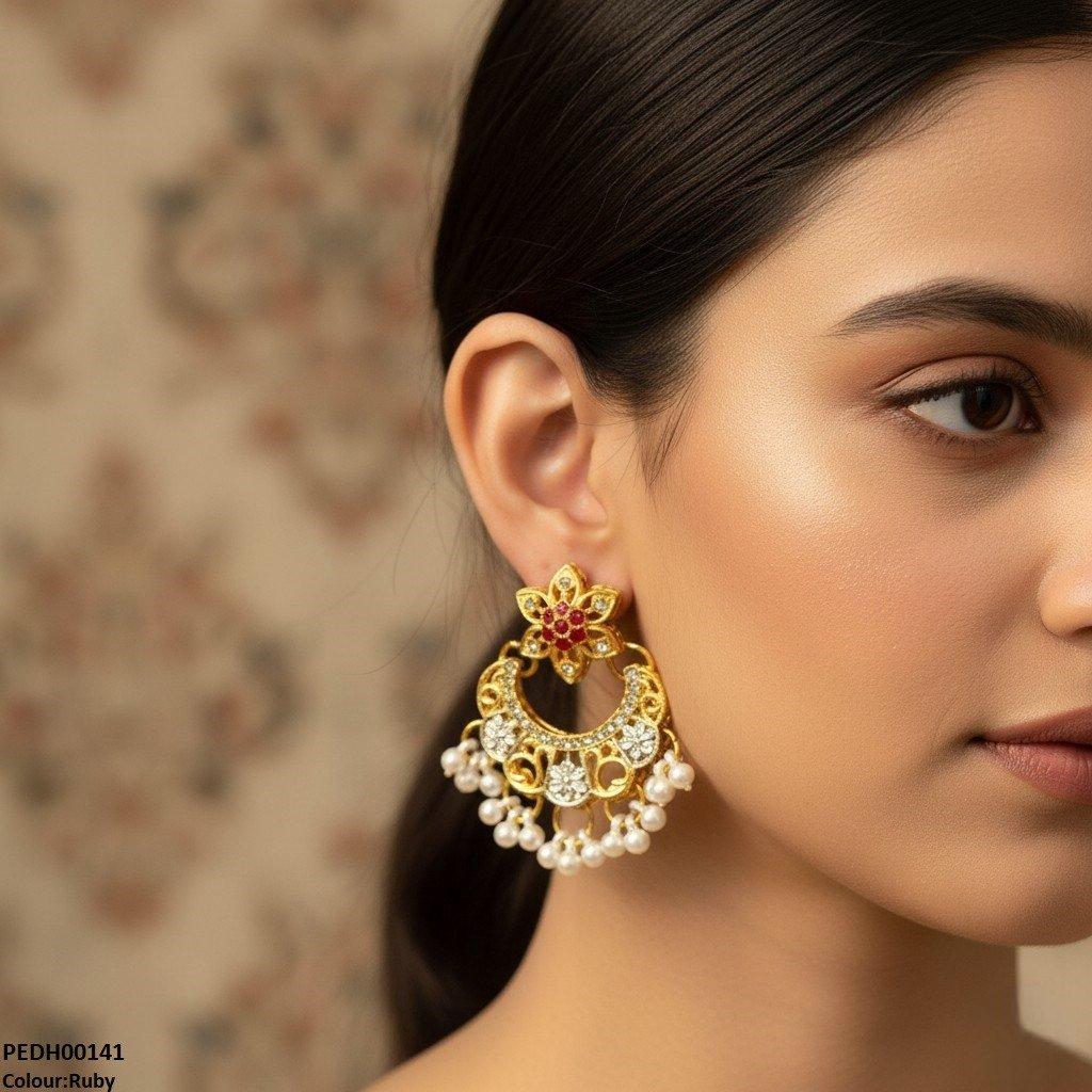 PEDH00141 FRN Moon Star Pearl Drop Earrings - PEDH