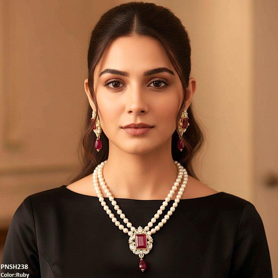 PNSH238 SDQ Rectangle Pearl Drop Necklace Set