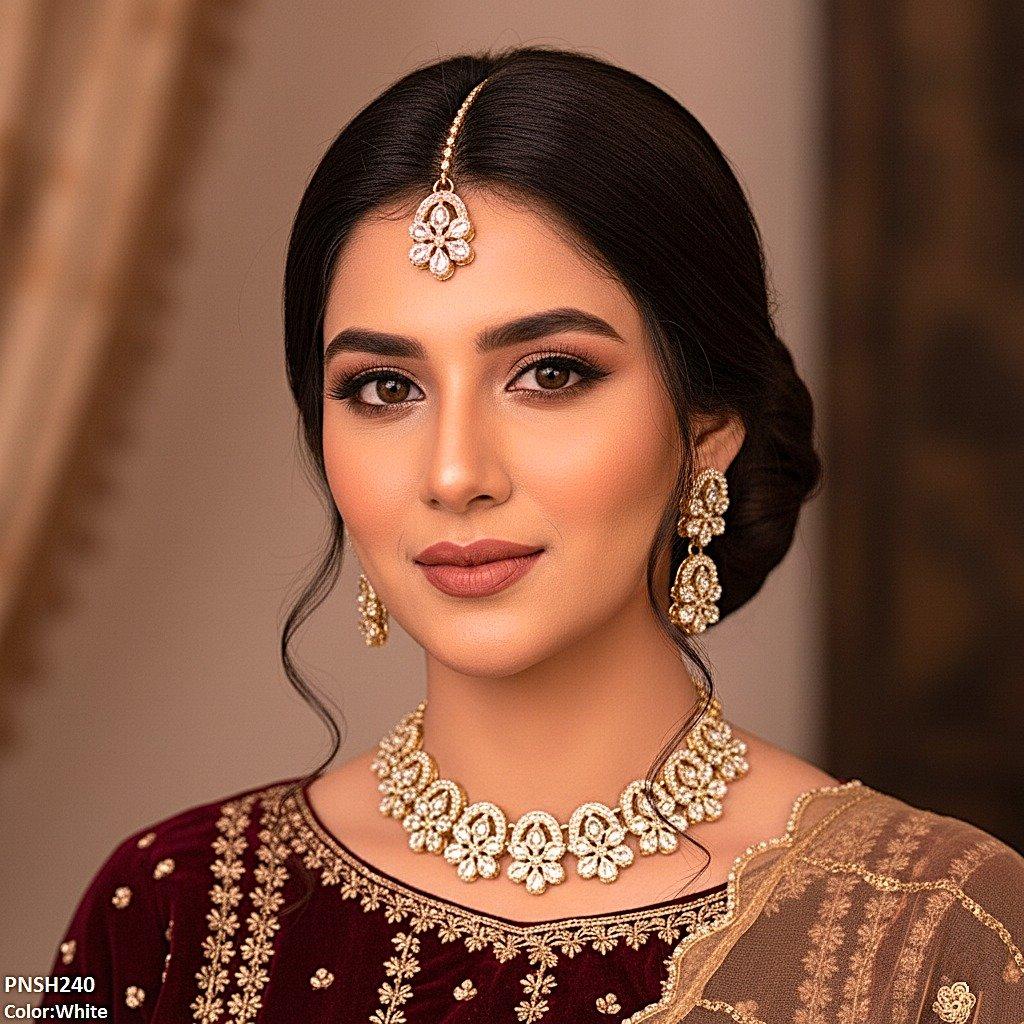 PNSH240 SDQ Flower Tear Stone Necklace Set