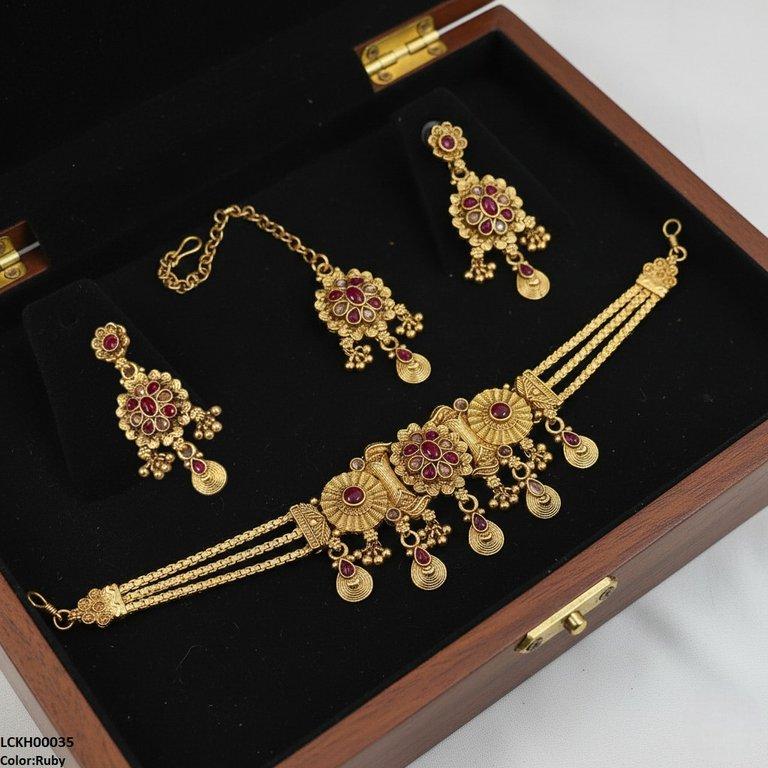 LCKH00035 ANI Flower Tear Drop Choker Set - LCKH