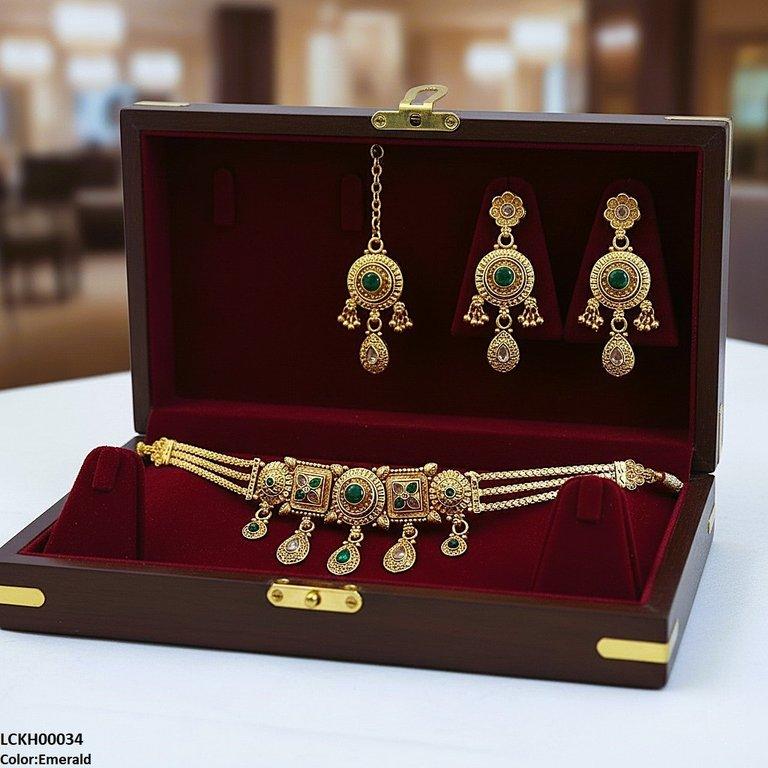 LCKH00034 ANI Round Flower Tear Drop Choker Set - LCKH
