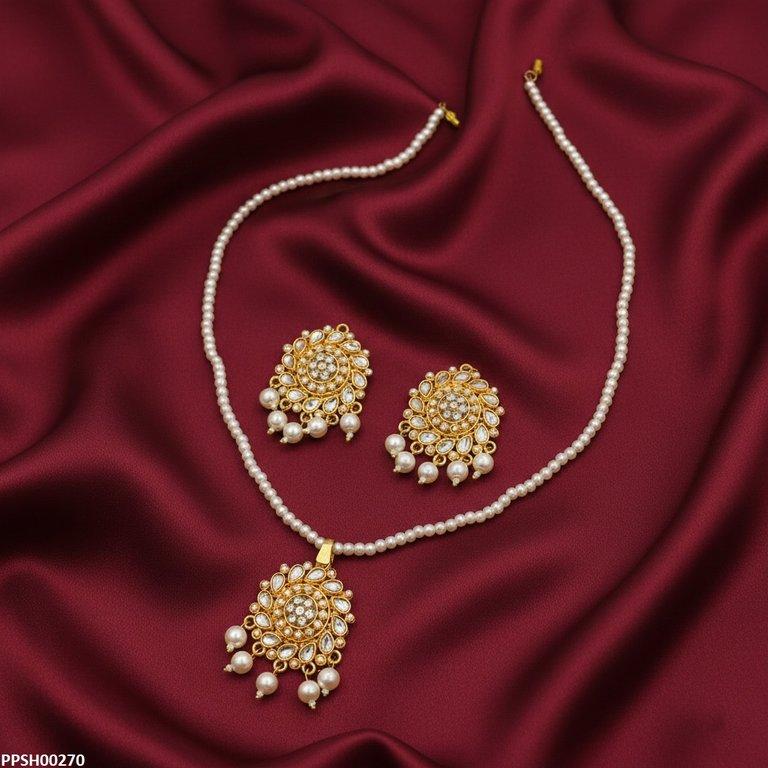 PPSH00270 MZM Flower Pearl Drop Pendant Set - PPSH