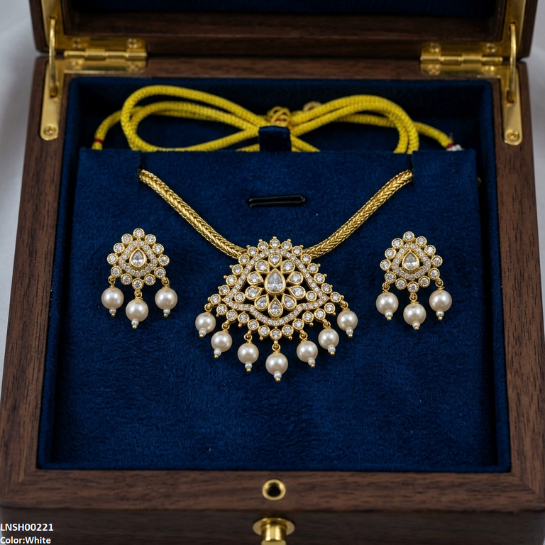 LNSH00221 ANI Round Pearl Drop South Indian Necklace Set - LNSH