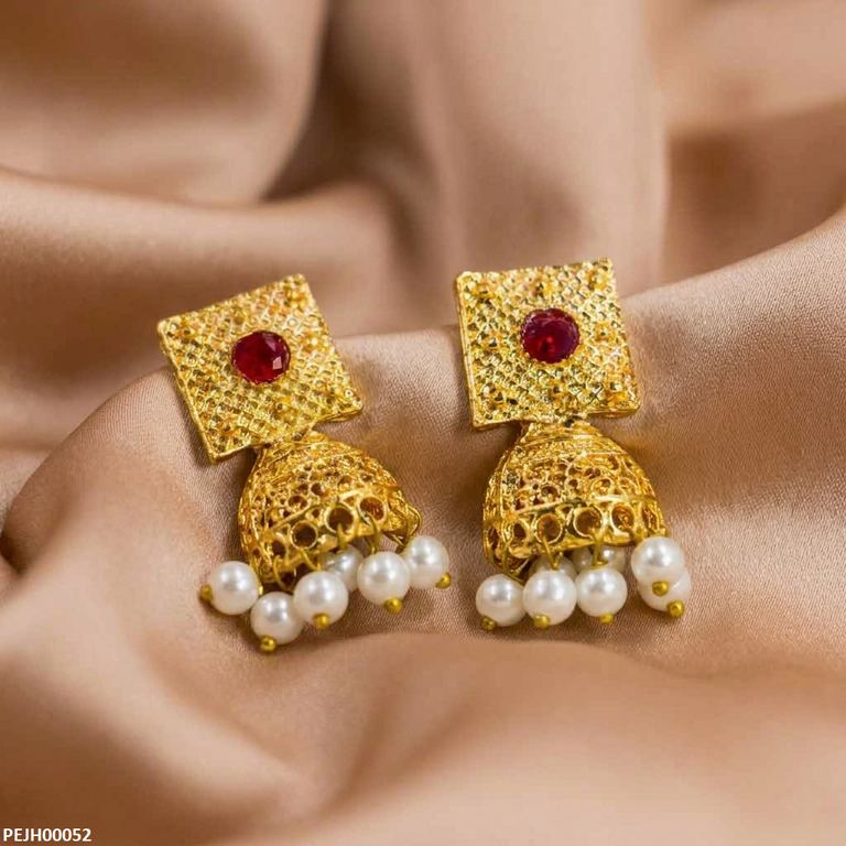PEJH00052 MZM Square Pearl Drop Jhumki - PEJH