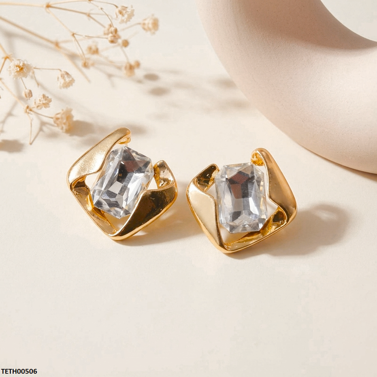 TETH00506 MSJ Stainless Steel Rectangle ZIRCON Tops Pair - TETH