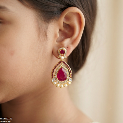 PEDH00152 FRN Round Pearl Tear Drop Earring - PEDH