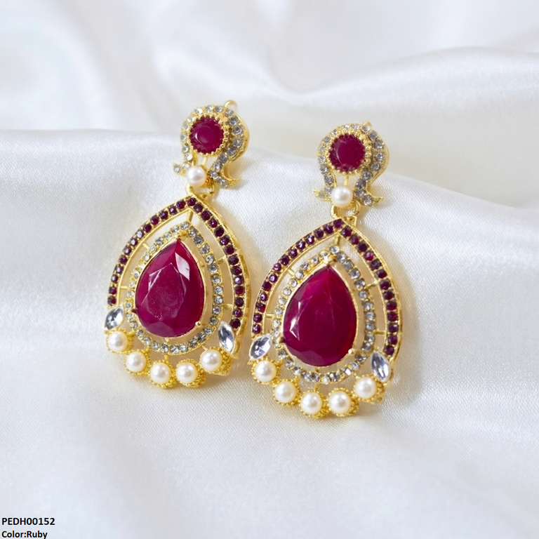 PEDH00152 FRN Round Pearl Tear Drop Earring - PEDH